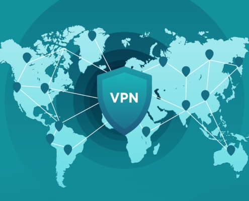 Karte der Erde mit VPN Sicherheitsschild
