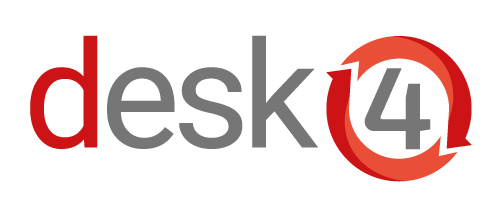 Das Logo zeigt das Wort desk in Kleinbuchstaben, mit desk in rot und grau, gefolgt von einer grauen Zahl 4 innerhalb eines roten kreisförmigen Pfeils, der Kontinuität oder Erneuerung symbolisiert - perfekt für moderne Cloud-Warenwirtschaftslösungen.